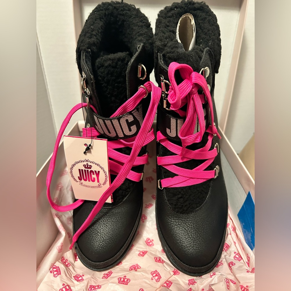 Juicy Couture Black Boots with Hot Pink Laces